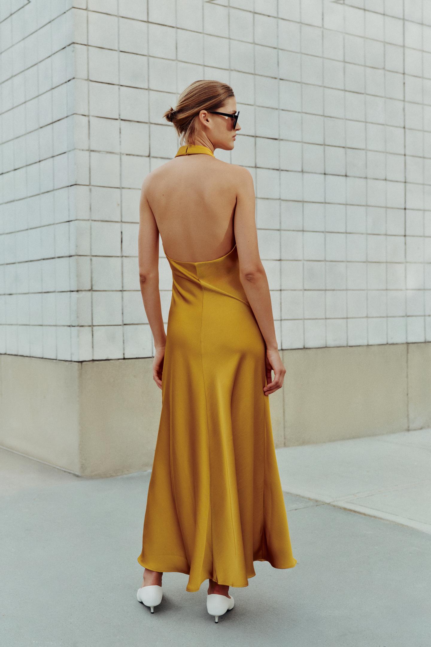 Женское платье Zara Satin Halter MIDI, цвет: Горчичный — фото 5
