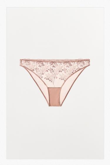 FLORAL EMBROIDERED TULLE BRIEFS - Pastel pink by Zara
