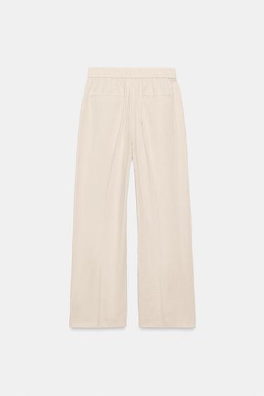 STRAIGHT TROUSERS WITH LINEN - Light beige by Zara - Image 6
