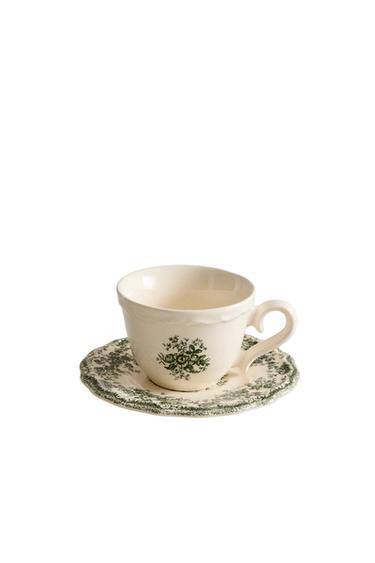 FLORAL COFFEE CUP AND SAUCER - Dark olive by Zara