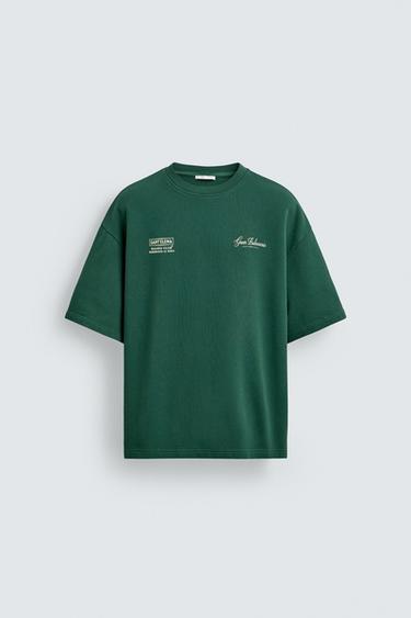 T-SHIRT COM MENSAGENS ESTAMPADAS EM CONTRASTE - Verde da Zara