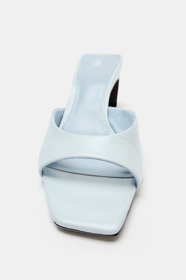 LEATHER HEELED MULES - Light Blue by Zara - Image 5