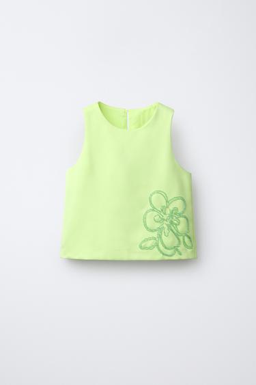 EMBROIDERED BEADED FLOWER TOP - Lime by Zara - Image 0
