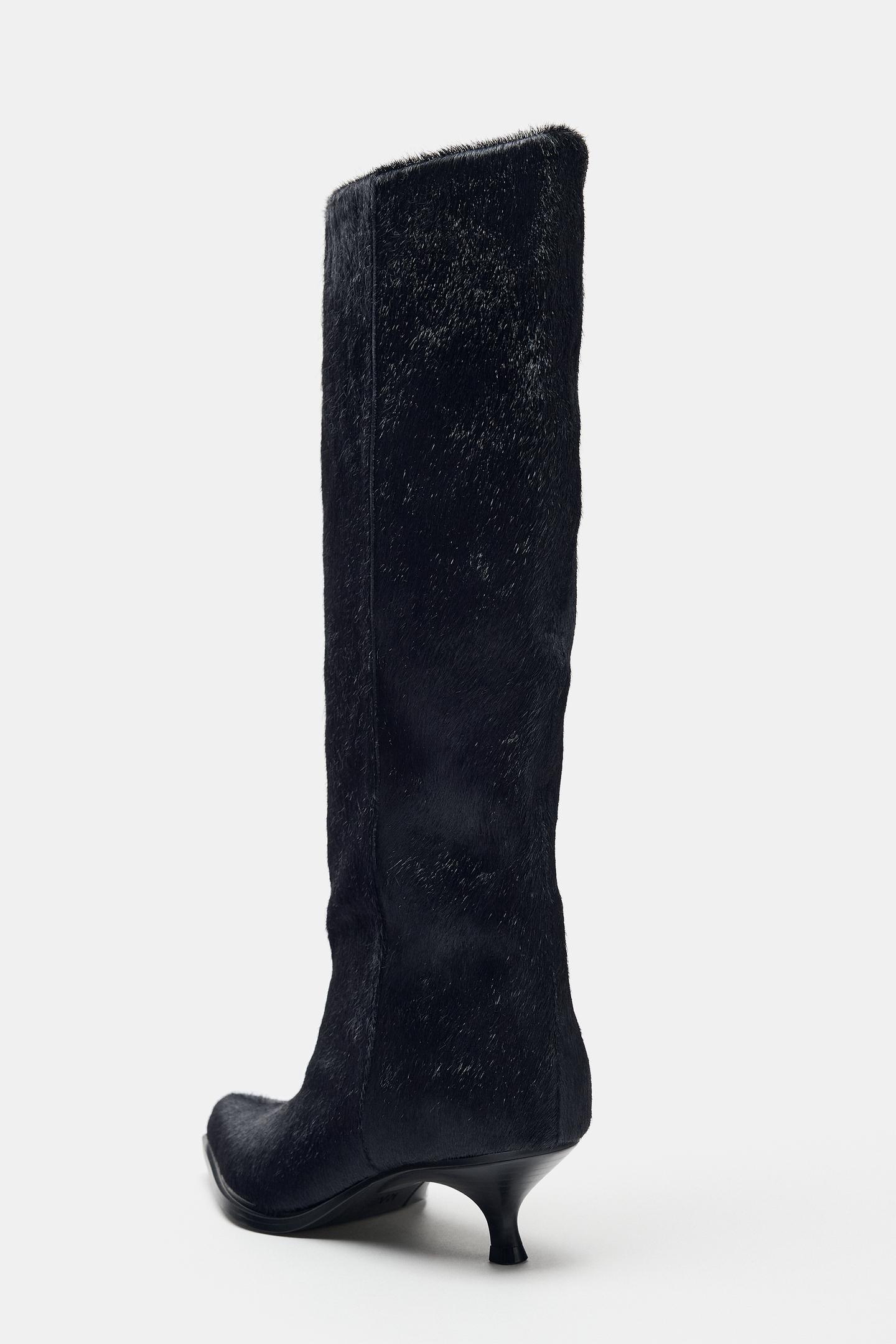 Женские ботинки Zara Textured Leather Kitten, цвет: Тёмный синий — фото 6
