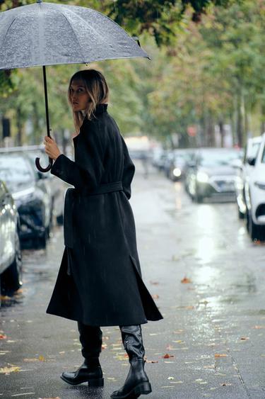 LONG MANTEAU CEINTURE AVEC LAINE - Noir de Zara - Image 2