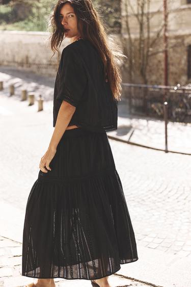 CUTWORK EMBROIDERY MIDI SKIRT - Black by Zara - Image 1