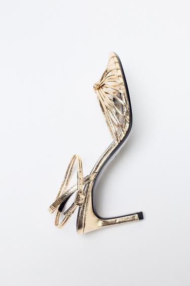 Zara METALLIC KNOTTED HEELED SANDALS - Gold