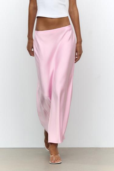 SATIN MIDI SKIRT - Pink / Mauve by Zara