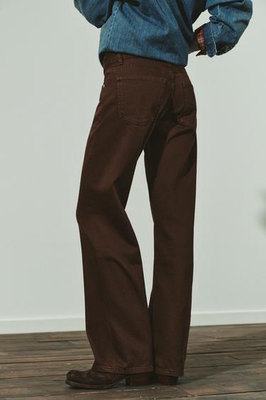 JEAN TRF WIDE LEG TAILLE BASSE - Chocolat de Zara