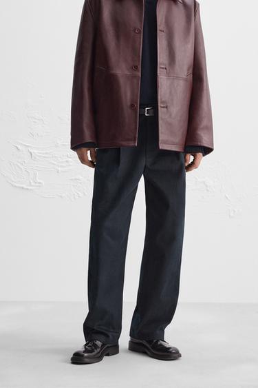 COTTON/LYOCELL PLEATED TROUSERS - Navy blue by Zara