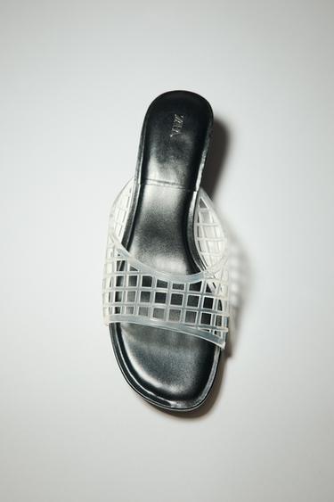 RUBBERISED-EFFECT KITTEN HEEL MULES - Clear by Zara