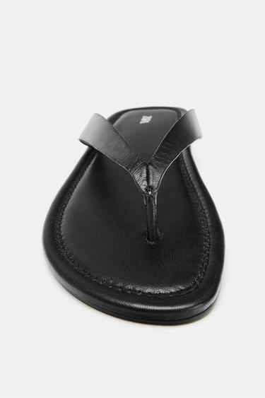 SANDALES PLATES EN CUIR - Noir de Zara - Image 6