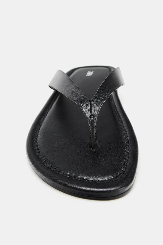 SANDALES PLATES EN CUIR - Noir de Zara - Image 5