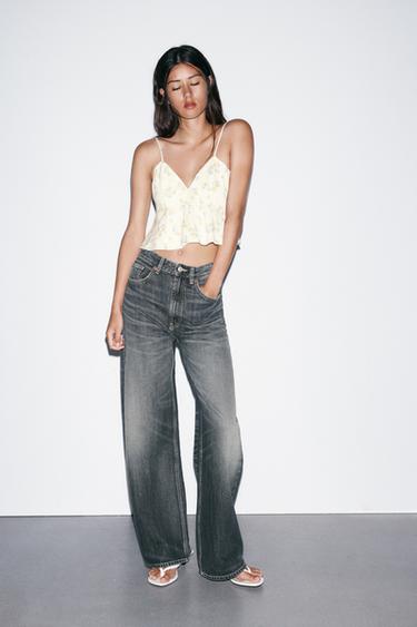 TOP CROP FLORES - blanco-naranja de Zara