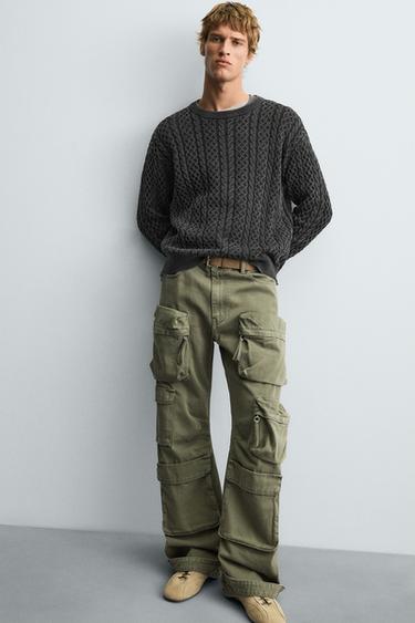 WASHED CABLE-KNIT SWEATER - Black by Zara - Image 6