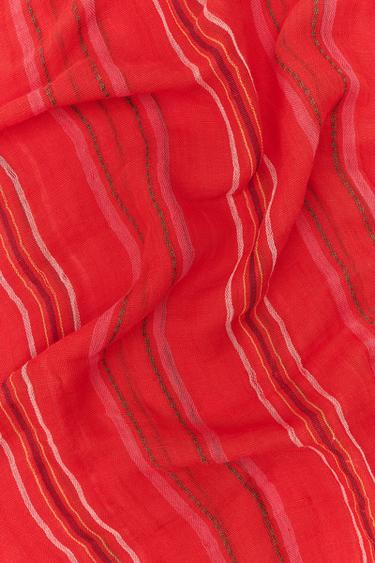 FOULARD EN LIN À RAYURES - Rouge de Zara - Image 4