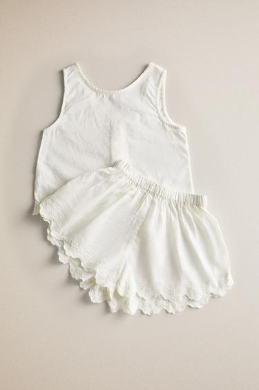 ENSEMBLE TOP ET SHORT ENFANT COTON BRODÉ - Crème de Zara - Image 5
