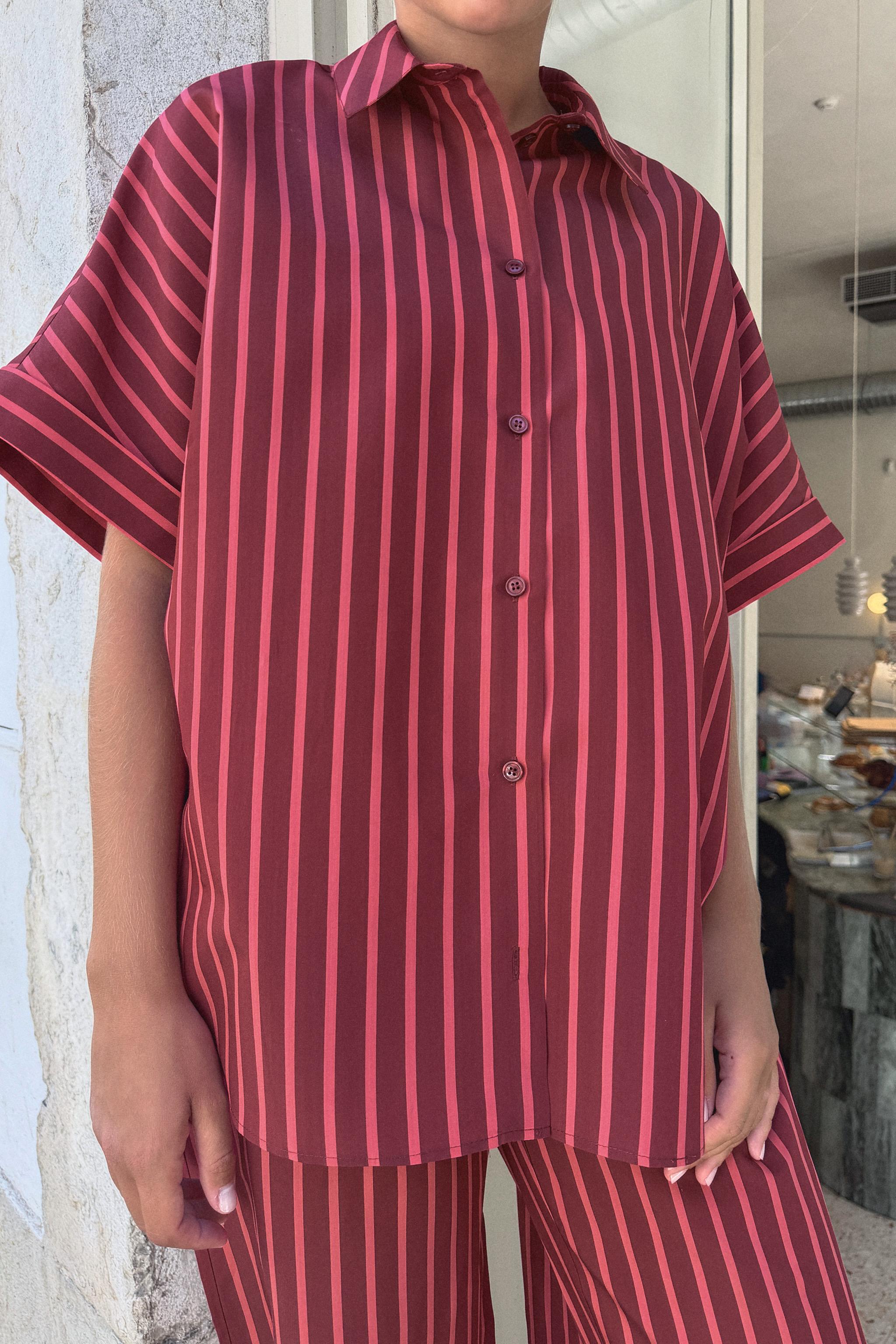 Женские рубашки Zara STRIPED SHORT SLEEVE SHIRT — фото 2