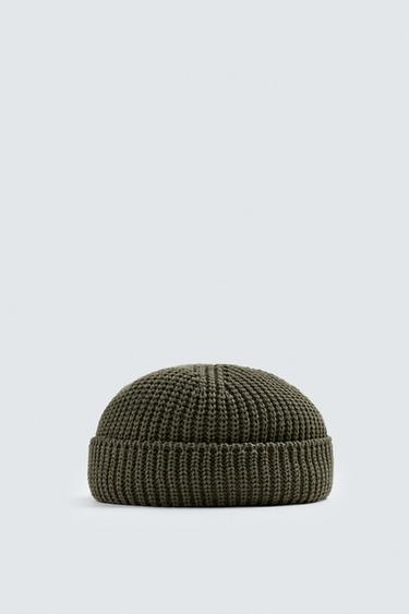 Zara SHORT KNIT HAT - Khaki