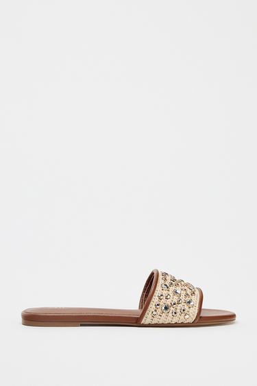 FLAT SANDALS WITH RHINESTONE BEADING - Light beige by Zara - Image 0