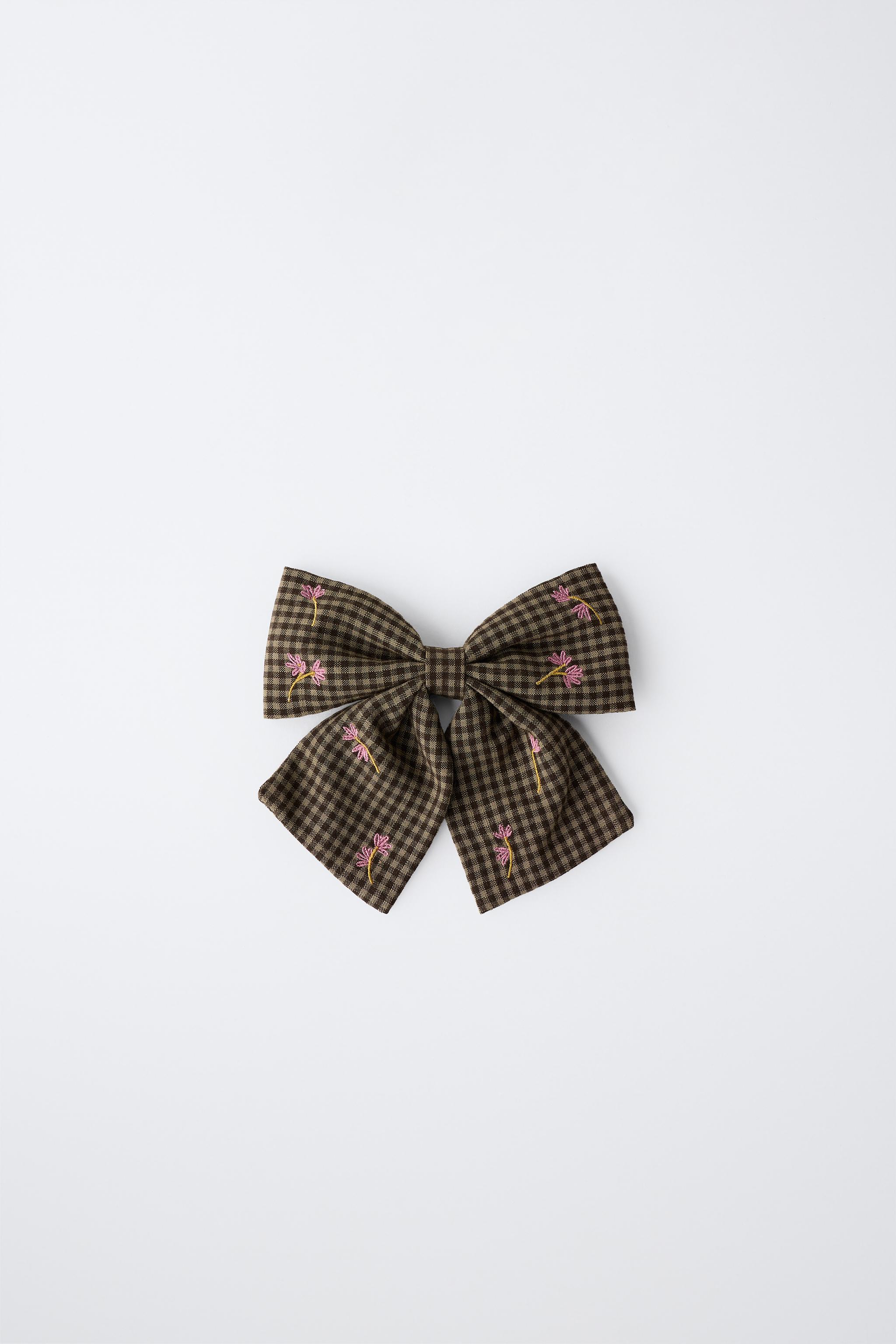 GINGHAM FLORAL BOW HAIR TIE