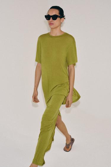 FLOWING LONG SKIRT - Fluorescent lime by Zara