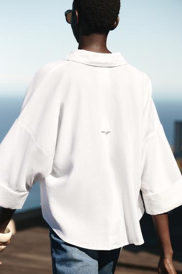 CHEMISE MANCHE LARGE AVEC LIN - Blanc de Zara - Image 2
