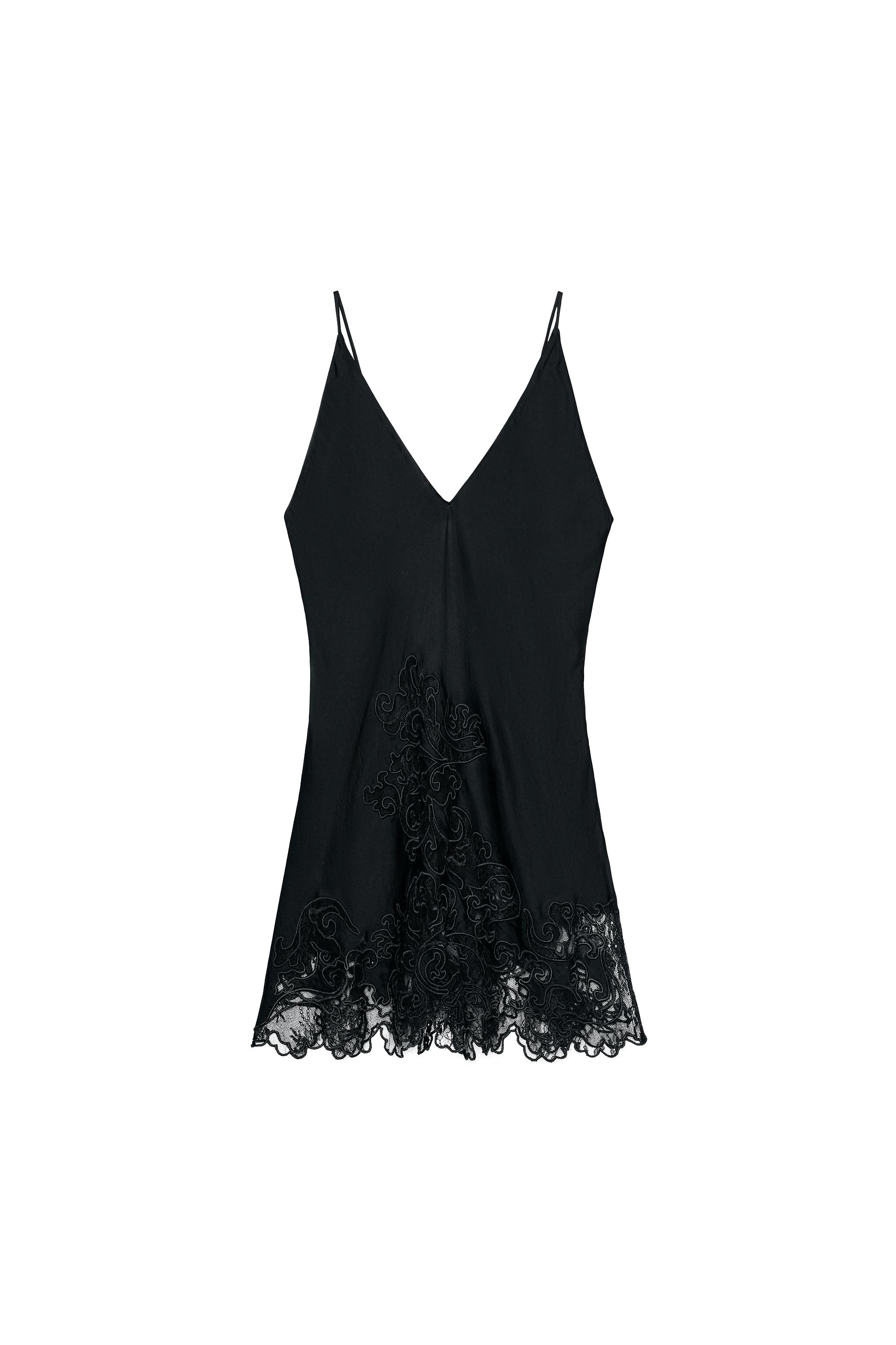 ZW COLLECTION EMBROIDERED SATIN EFFECT TOP - Black | ZARA United