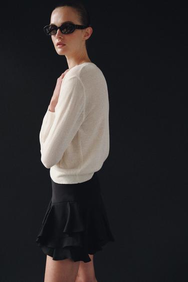 Zara RUFFLED SHORTS ZW COLLECTION - Black
