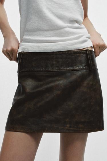 ZW COLLECTION LIMITED EDITION 100% LEATHER SHORT SKIRT - Brown by Zara - Image 4