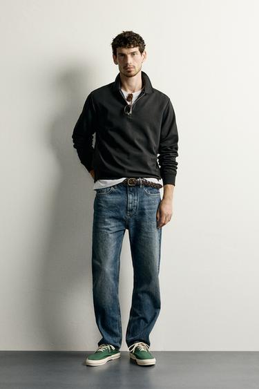 INTERLOCK ZIP-UP POLO SWEATSHIRT - Black by Zara