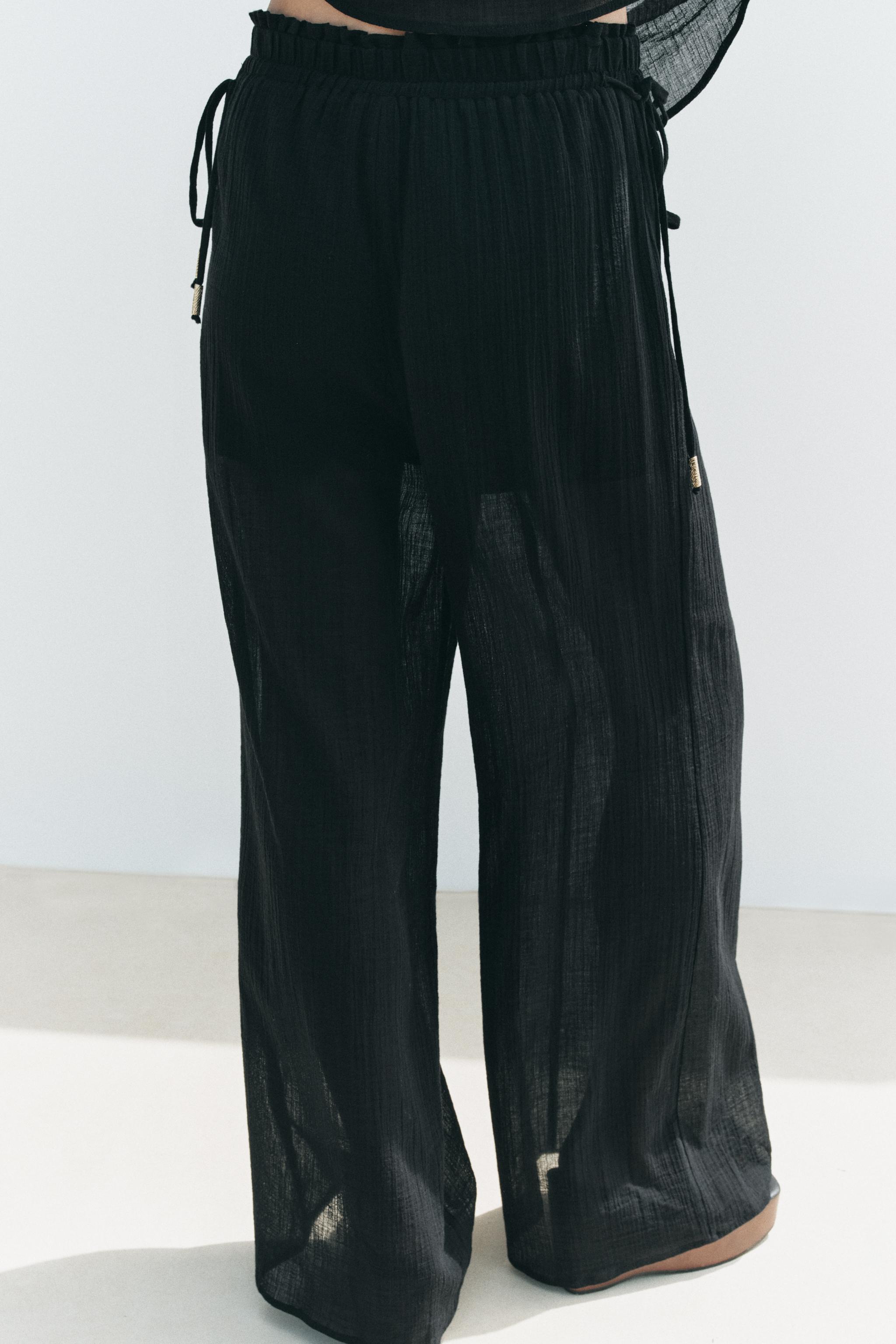 SEMI-SHEER WIDE LEG PANTS - Black | ZARA United States