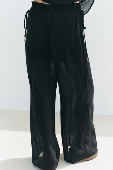 PANTALON LARGE SEMI-TRANSPARENT - Noir de Zara - Image 4