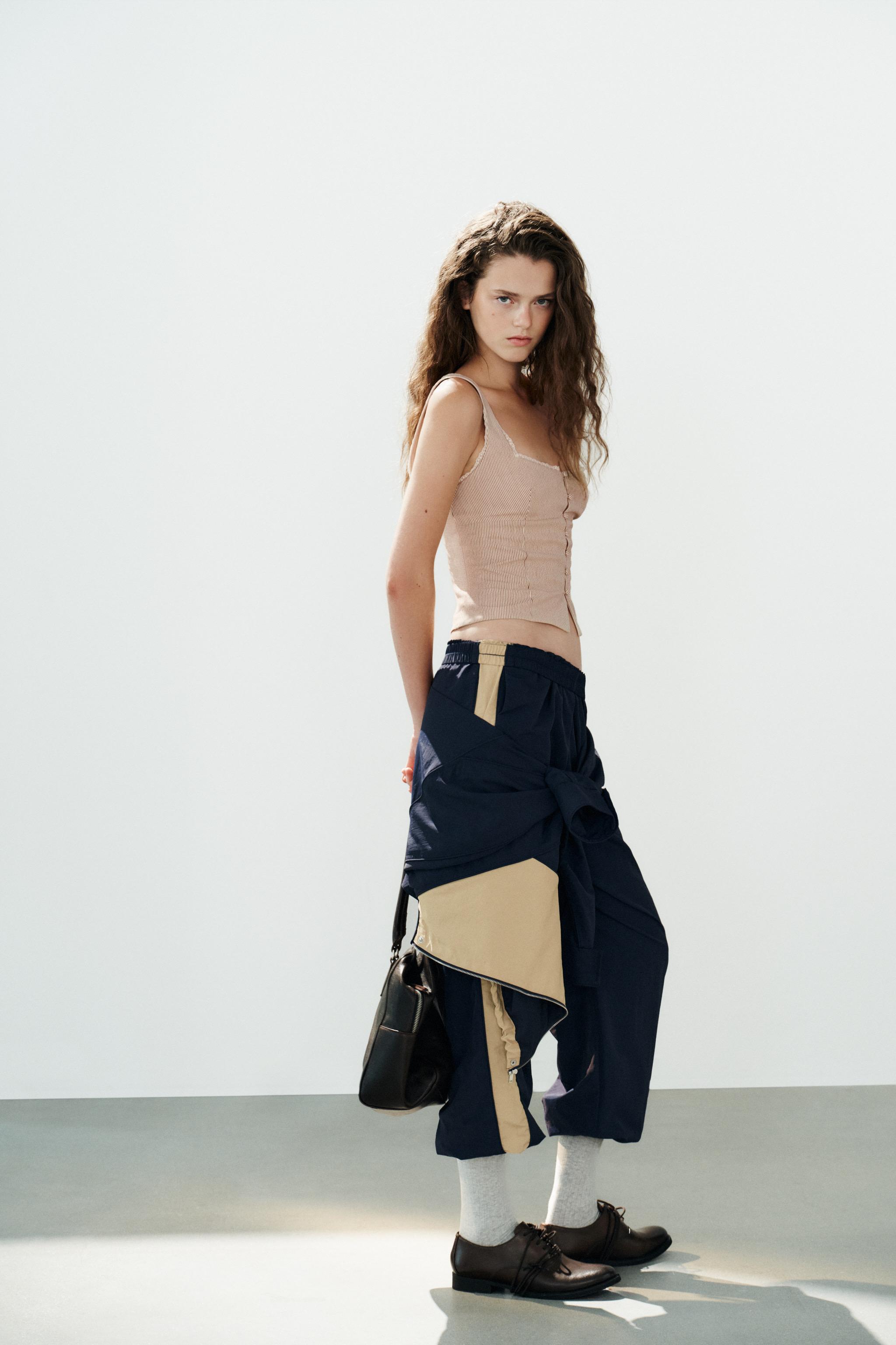 Zara DANTEL DETAYLI ÇİZGİLİ TOP görsel 4