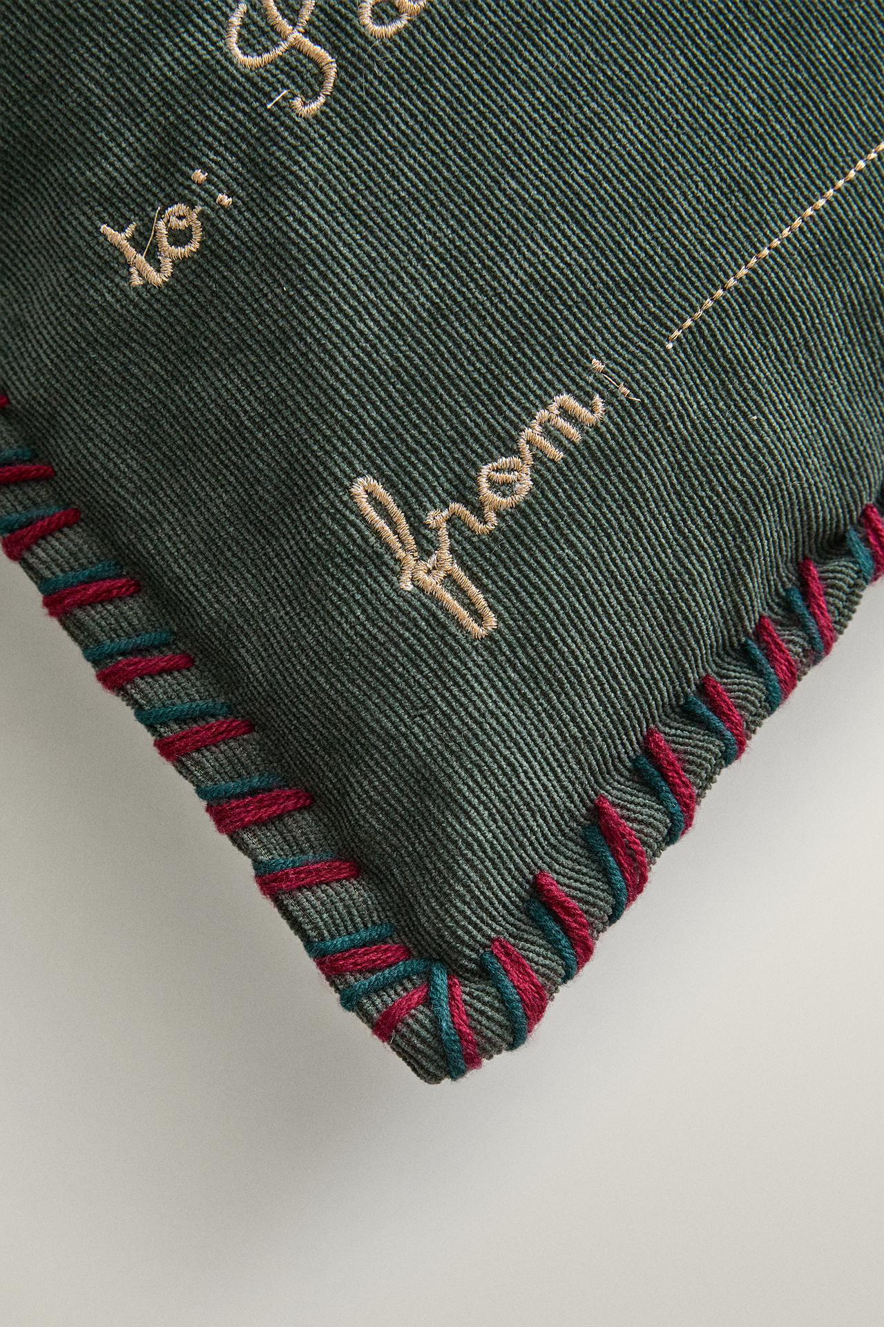 KIDS CORDUROY SANTA LETTER CUSHION COVER — Green