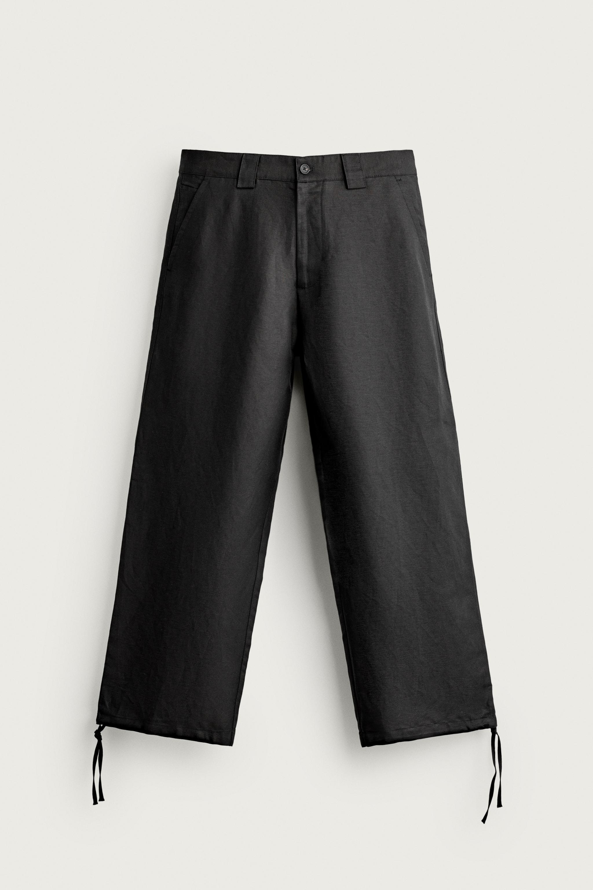 LINEN-VISCOSE RELAXED FIT PANTS — Black