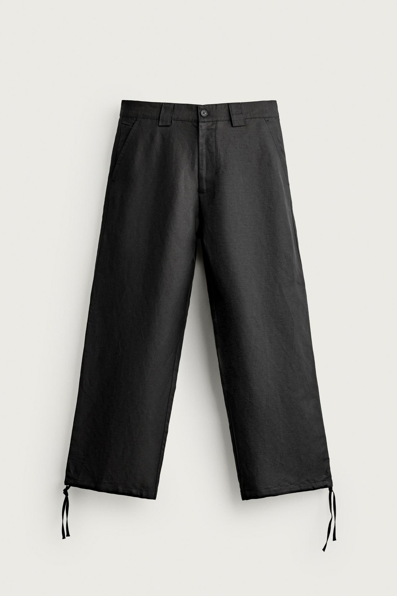 LINEN-VISCOSE RELAXED FIT PANTS — Black
