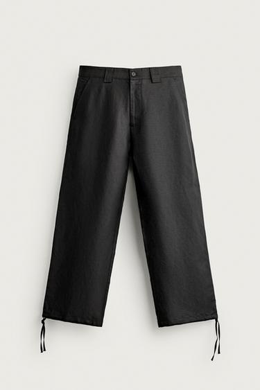 Zara LINEN-VISCOSE RELAXED FIT PANTS - Black