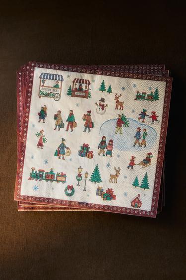 CHRISTMAS VILLAGE PAPER NAPKIN PACK (PACK OF 20) — Red 1