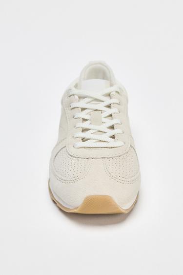 SPLIT SUEDE RUNNING TRAINERS - Ecru White by Zara - Image 2