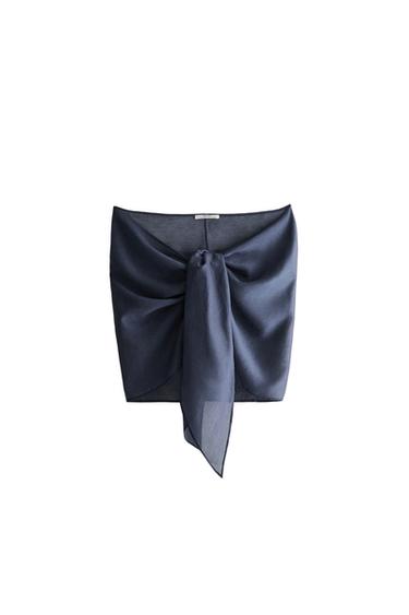SEMI-SHEER SHORT BEACH SARONG - Mid-blue by Zara