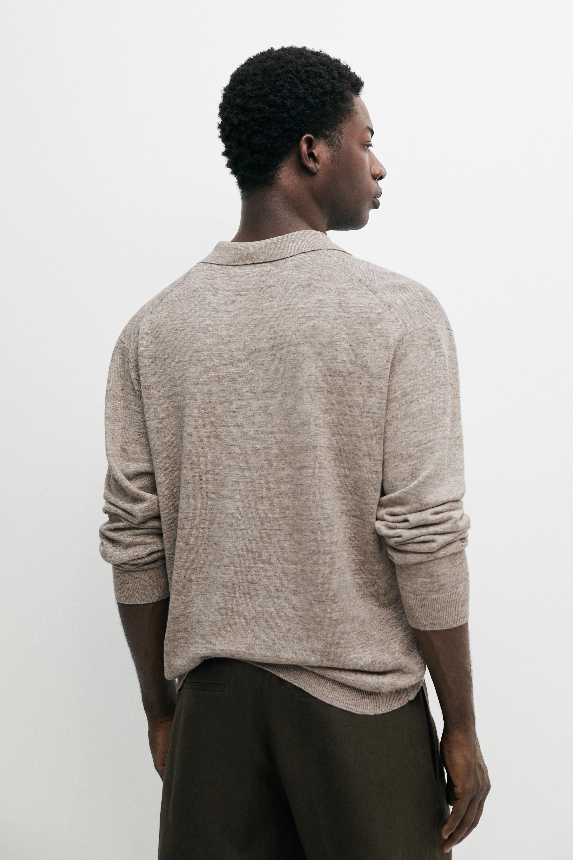 100% linen knit polo collar sweater