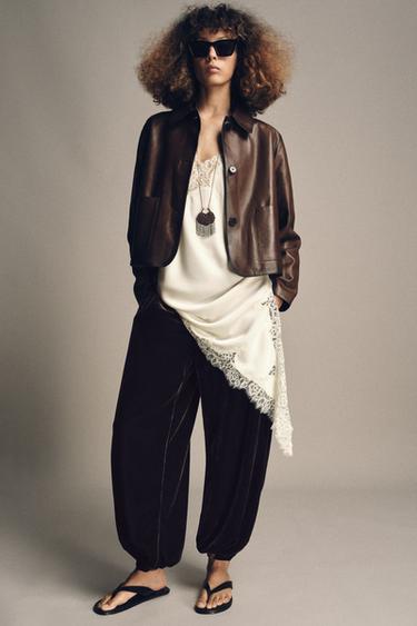 CAZADORA PIEL MINIMAL ZW COLLECTION LIMITED EDITION - Marrón de Zara