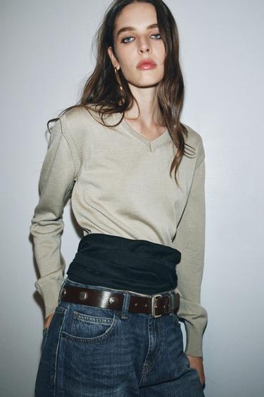 STUDDED LEATHER BELT - Brown by Zara - Image 0