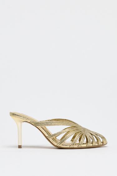 METALLIC STILETTO HEEL SANDALS - Gold by Zara