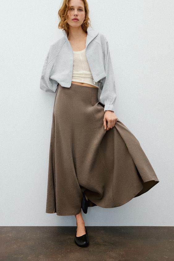 FALDA LARGA FLUIDA - Chocolate de Zara - Imagen 0