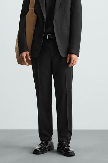 Zara TEXTURED SUIT PANTS - Black