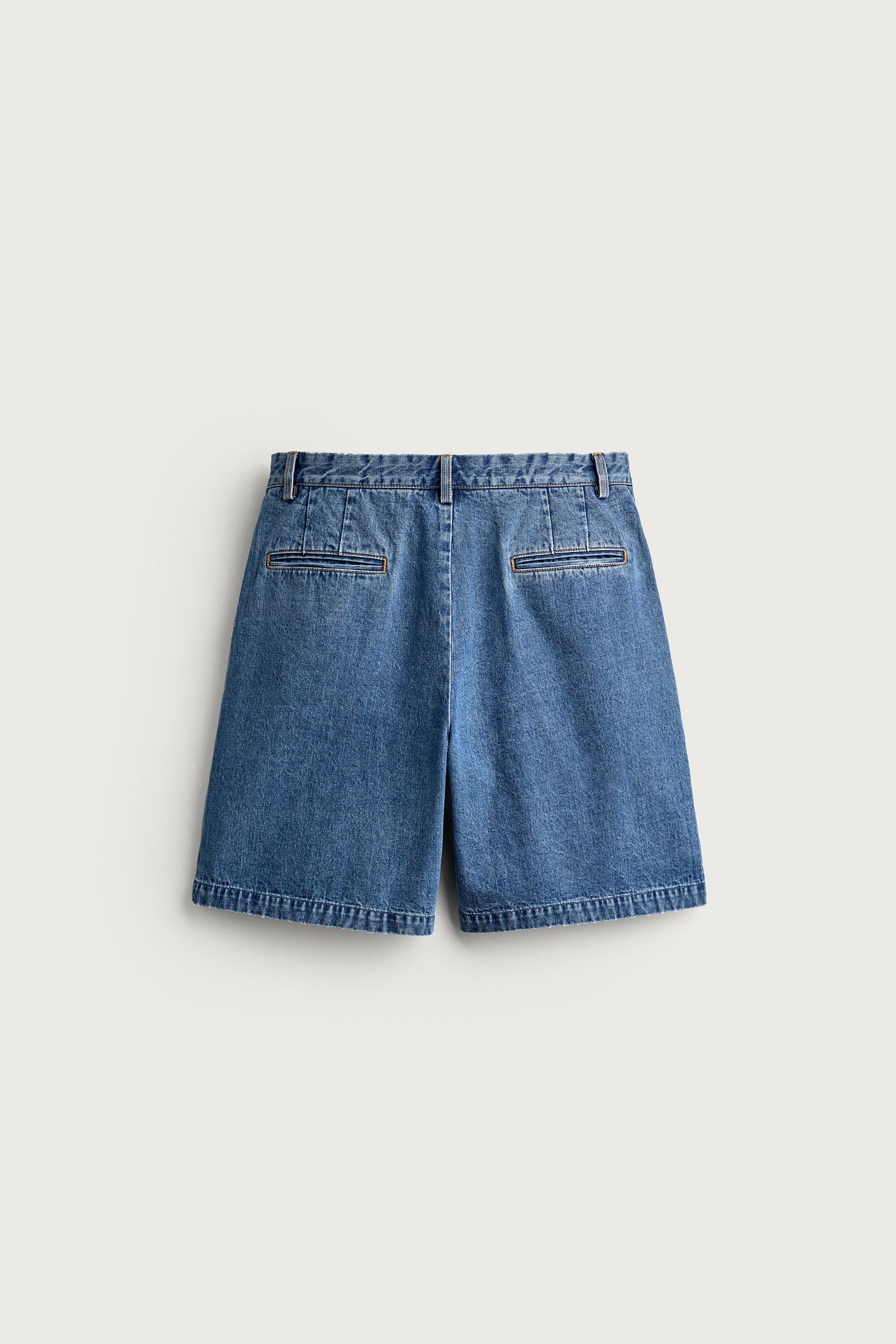 Мужские шорты Zara PLEATED REGULAR FIT DENIM BERMUDA SHORTS — фото 7