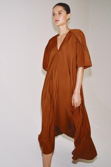 ZW COLLECTION LIMITED EDITION TEXTURED MIDI DRESS - Brick by Zara