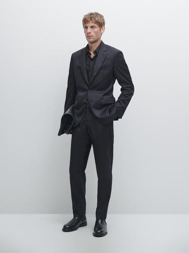 Zara Pinstripe wool suit blazer - Navy blue - Image 0